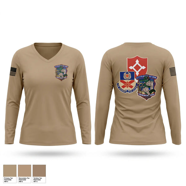 Womens Long Sleeve Vneck Shirt, 2-111th AOB, Army, Teamtime, Team time, sublimation, custom sports apparel, team uniforms, spirit wear, spiritwear, sports uniforms, custom shirts, team store, custom team store, fundraiser sports, apparel fundraiser