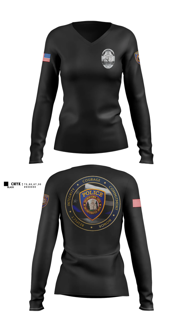 Womens Long Sleeve Vneck Shirt, Georgetown Police Department, Police, Teamtime, Team time, sublimation, custom sports apparel, team uniforms, spirit wear, spiritwear, sports uniforms, custom shirts, team store, custom team store, fundraiser sports, apparel fundraiser