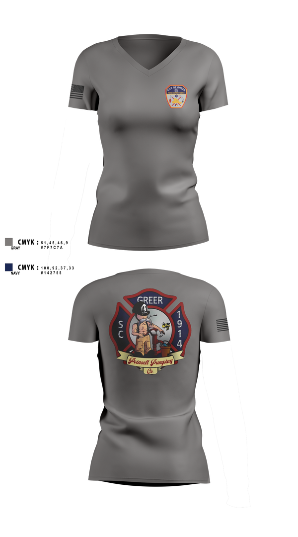 Womens Short Sleeve Vneck Shirt, City Of Greer FD, Fire Department, Teamtime, Team time, sublimation, custom sports apparel, team uniforms, spirit wear, spiritwear, sports uniforms, custom shirts, team store, custom team store, fundraiser sports, apparel fundraiser