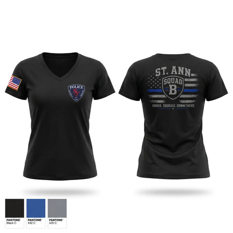 Womens Short Sleeve Vneck Shirt, B SQUAD, Police, Teamtime, Team time, sublimation, custom sports apparel, team uniforms, spirit wear, spiritwear, sports uniforms, custom shirts, team store, custom team store, fundraiser sports, apparel fundraiser