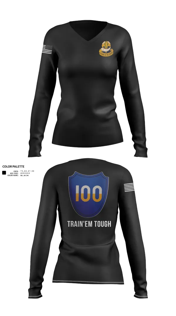 Womens Long Sleeve Vneck Shirt, 100th Training Division, Army, Teamtime, Team time, sublimation, custom sports apparel, team uniforms, spirit wear, spiritwear, sports uniforms, custom shirts, team store, custom team store, fundraiser sports, apparel fundraiser