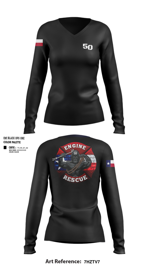 Womens Long Sleeve Vneck Shirt, Goon 50, Fire Department, Teamtime, Team time, sublimation, custom sports apparel, team uniforms, spirit wear, spiritwear, sports uniforms, custom shirts, team store, custom team store, fundraiser sports, apparel fundraiser