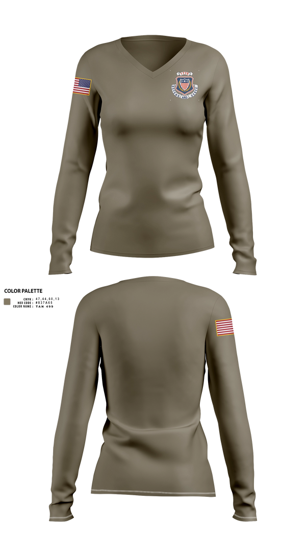 Womens Long Sleeve Vneck Shirt, 38th RSG, Army, Teamtime, Team time, sublimation, custom sports apparel, team uniforms, spirit wear, spiritwear, sports uniforms, custom shirts, team store, custom team store, fundraiser sports, apparel fundraiser