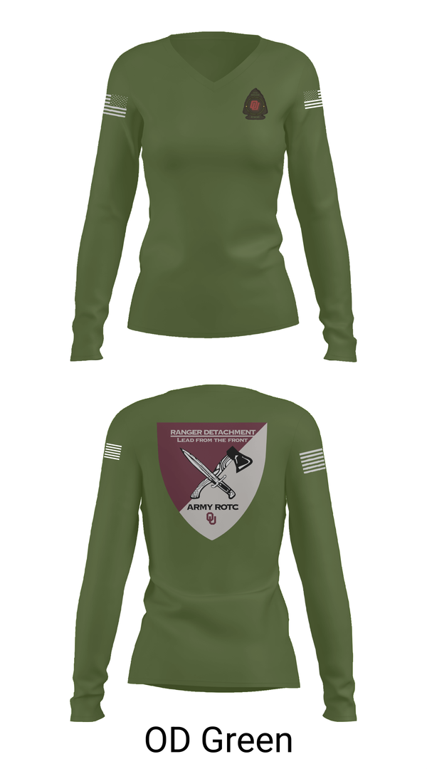 Womens Long Sleeve Vneck Shirt, FY 25-26 OU RC, Army, Teamtime, Team time, sublimation, custom sports apparel, team uniforms, spirit wear, spiritwear, sports uniforms, custom shirts, team store, custom team store, fundraiser sports, apparel fundraiser