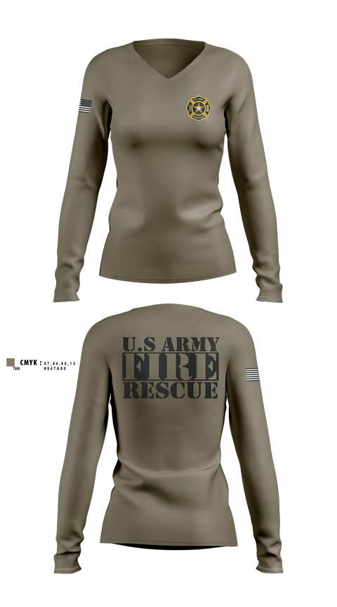 Womens Long Sleeve Vneck Shirt, U. S. ARMY FIRE RESCUE, Army, Teamtime, Team time, sublimation, custom sports apparel, team uniforms, spirit wear, spiritwear, sports uniforms, custom shirts, team store, custom team store, fundraiser sports, apparel fundraiser