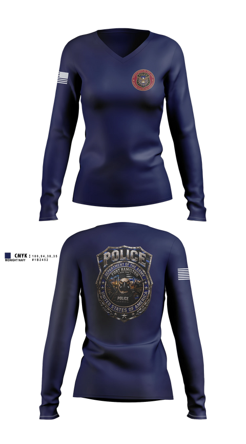 Womens Long Sleeve Vneck Shirt, Fort Hamilton Police, Police, Teamtime, Team time, sublimation, custom sports apparel, team uniforms, spirit wear, spiritwear, sports uniforms, custom shirts, team store, custom team store, fundraiser sports, apparel fundraiser