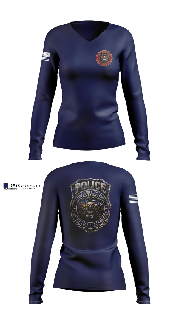 Womens Long Sleeve Vneck Shirt, Fort Hamilton Police, Police, Teamtime, Team time, sublimation, custom sports apparel, team uniforms, spirit wear, spiritwear, sports uniforms, custom shirts, team store, custom team store, fundraiser sports, apparel fundraiser