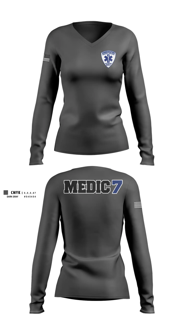 Womens Long Sleeve Vneck Shirt, Coudersport Ems, EMS/EMT, Teamtime, Team time, sublimation, custom sports apparel, team uniforms, spirit wear, spiritwear, sports uniforms, custom shirts, team store, custom team store, fundraiser sports, apparel fundraiser