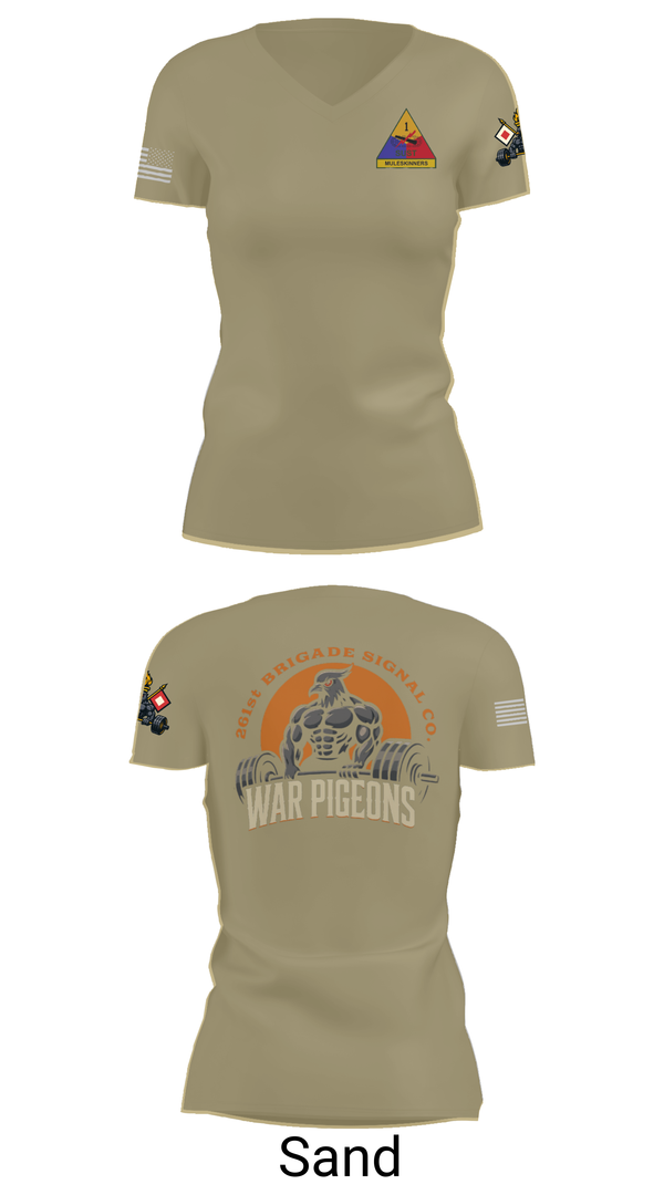 Womens Short Sleeve Vneck Shirt, 261st War Pigeons, Army, Teamtime, Team time, sublimation, custom sports apparel, team uniforms, spirit wear, spiritwear, sports uniforms, custom shirts, team store, custom team store, fundraiser sports, apparel fundraiser