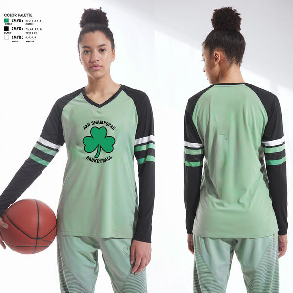 Womens Long Sleeve Vneck Shirt, Shamrocks, Women's Basketball, Teamtime, Team time, sublimation, custom sports apparel, team uniforms, spirit wear, spiritwear, sports uniforms, custom shirts, team store, custom team store, fundraiser sports, apparel fundraiser