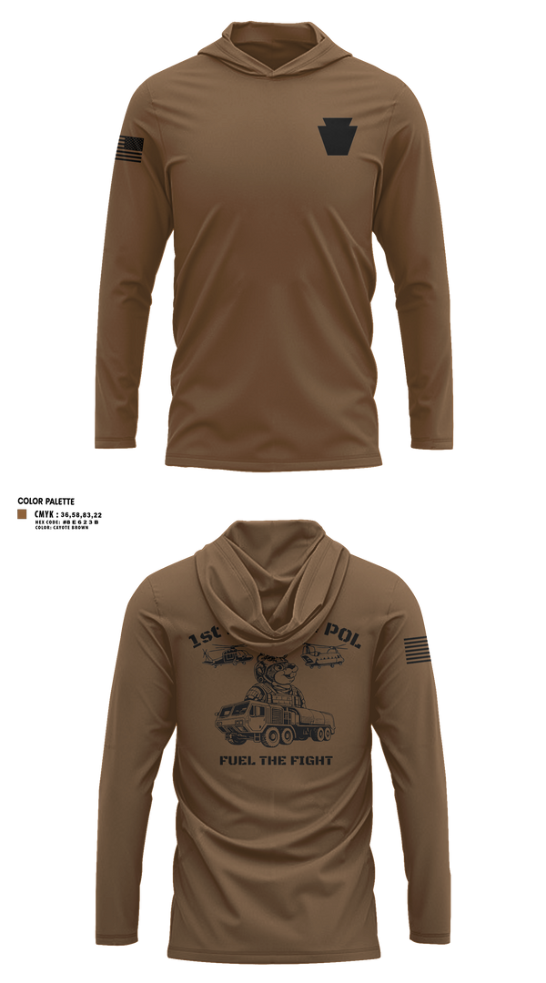 Long Sleeve Performance Shirt with hood, Echo Company 2-104th GSAB, National Guard, Teamtime, Team time, sublimation, custom sports apparel, team uniforms, spirit wear, spiritwear, sports uniforms, custom shirts, team store, custom team store, fundraiser sports, apparel fundraiser