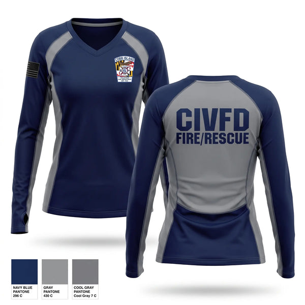 Womens Long Sleeve Vneck Shirt, Cobb Island Volunteer Fire Department and EMS, Fire Department, Teamtime, Team time, sublimation, custom sports apparel, team uniforms, spirit wear, spiritwear, sports uniforms, custom shirts, team store, custom team store, fundraiser sports, apparel fundraiser