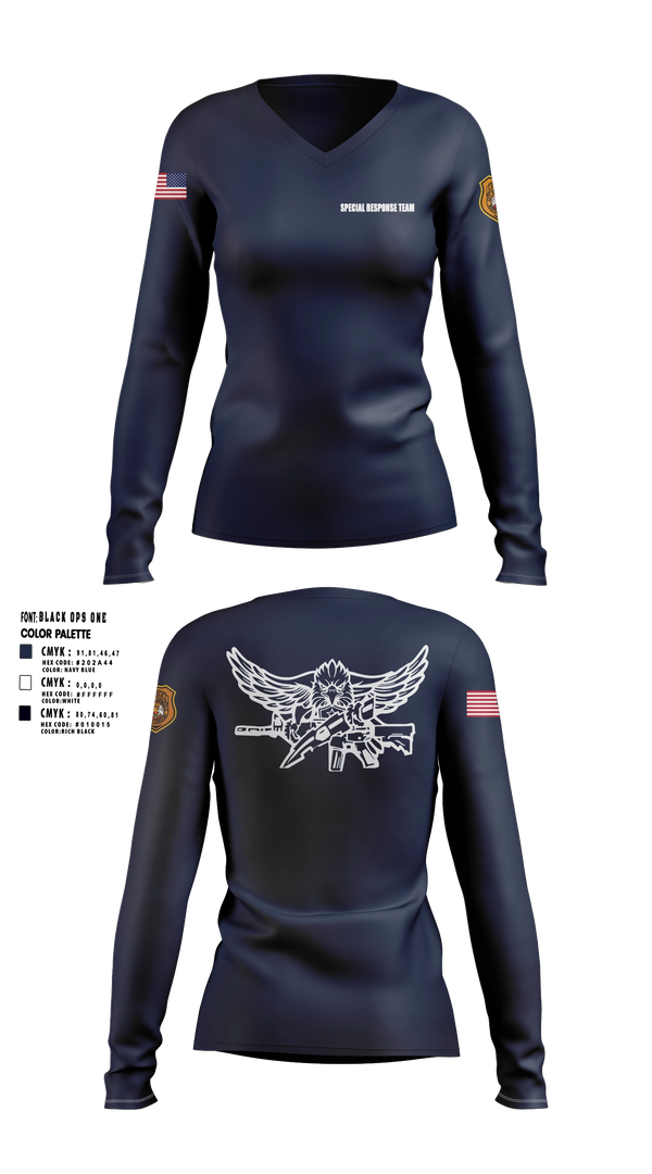 Womens Long Sleeve Vneck Shirt, Special Response Team, Police, Teamtime, Team time, sublimation, custom sports apparel, team uniforms, spirit wear, spiritwear, sports uniforms, custom shirts, team store, custom team store, fundraiser sports, apparel fundraiser