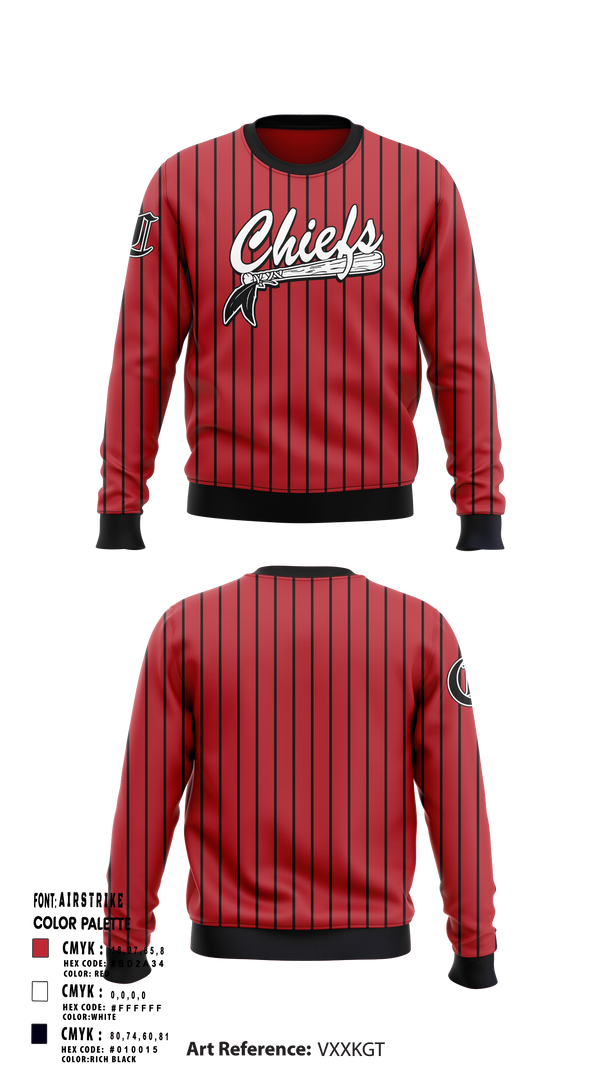 Crew Neck Sweatshirt, Chiefs, Baseball, Teamtime, Team time, sublimation, custom sports apparel, team uniforms, spirit wear, spiritwear, sports uniforms, custom shirts, team store, custom team store, fundraiser sports, apparel fundraiser