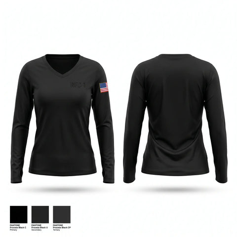 Womens Long Sleeve Vneck Shirt, RFD 1, Fire Department, Teamtime, Team time, sublimation, custom sports apparel, team uniforms, spirit wear, spiritwear, sports uniforms, custom shirts, team store, custom team store, fundraiser sports, apparel fundraiser