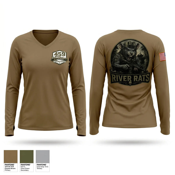 Womens Long Sleeve Vneck Shirt, 459 engineering company, Army, Teamtime, Team time, sublimation, custom sports apparel, team uniforms, spirit wear, spiritwear, sports uniforms, custom shirts, team store, custom team store, fundraiser sports, apparel fundraiser
