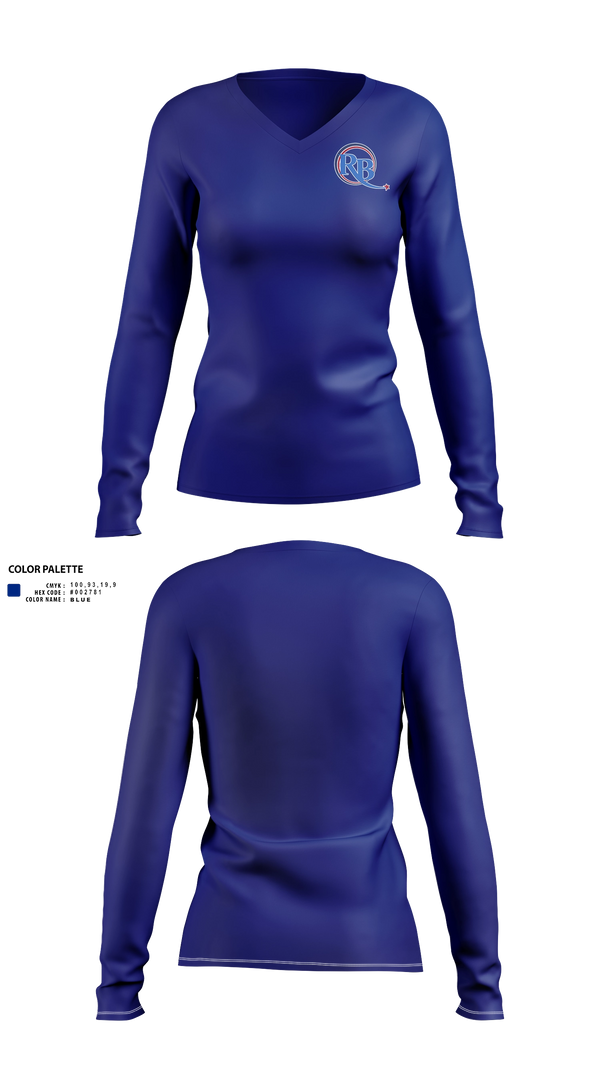 Womens Long Sleeve Vneck Shirt, River Bend Career and technical Center, , Teamtime, Team time, sublimation, custom sports apparel, team uniforms, spirit wear, spiritwear, sports uniforms, custom shirts, team store, custom team store, fundraiser sports, apparel fundraiser