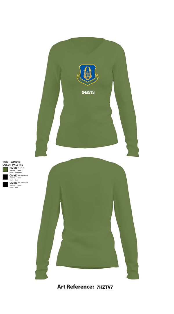 Womens Long Sleeve Vneck Shirt, 94ASTS, Air Force, Teamtime, Team time, sublimation, custom sports apparel, team uniforms, spirit wear, spiritwear, sports uniforms, custom shirts, team store, custom team store, fundraiser sports, apparel fundraiser