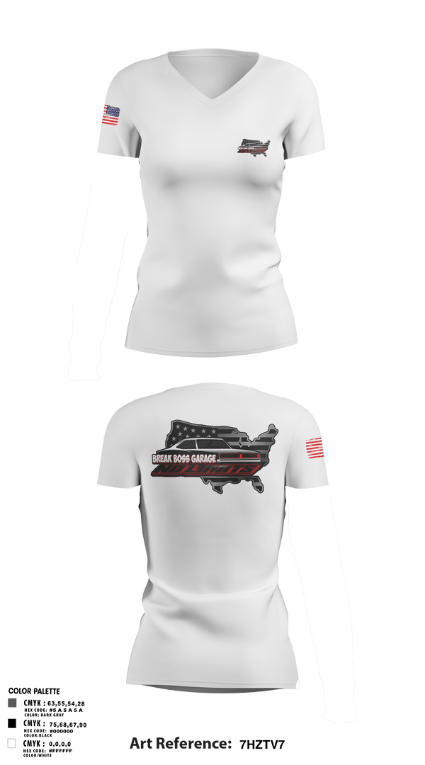 Women's Short Sleeve Vneck Shirt, Brake Boss Garage, Marines, Teamtime, Team time, sublimation, custom sports apparel, team uniforms, spirit wear, spiritwear, sports uniforms, custom shirts, team store, custom team store, fundraiser sports, apparel fundraiser