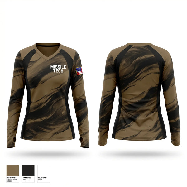 Womens Long Sleeve Vneck Shirt, Missile tech, Navy, Teamtime, Team time, sublimation, custom sports apparel, team uniforms, spirit wear, spiritwear, sports uniforms, custom shirts, team store, custom team store, fundraiser sports, apparel fundraiser