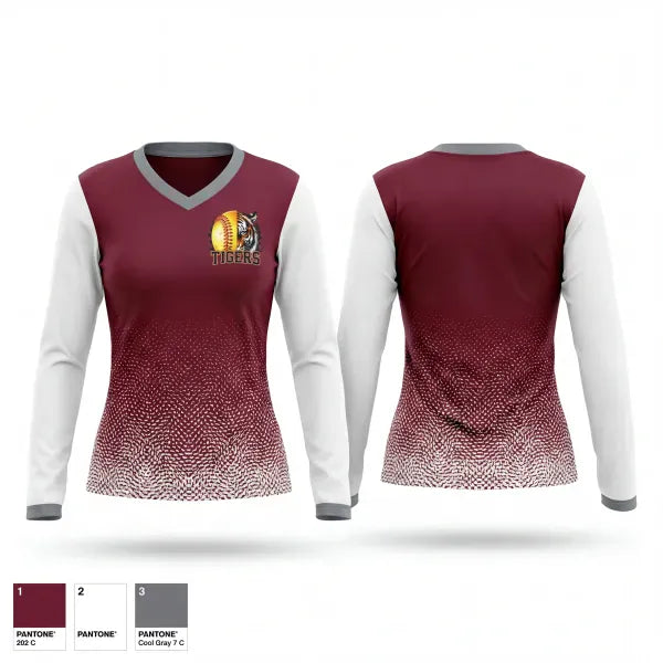 Womens Long Sleeve Vneck Shirt, Pensacola High Lady Tigers, Softball, Teamtime, Team time, sublimation, custom sports apparel, team uniforms, spirit wear, spiritwear, sports uniforms, custom shirts, team store, custom team store, fundraiser sports, apparel fundraiser