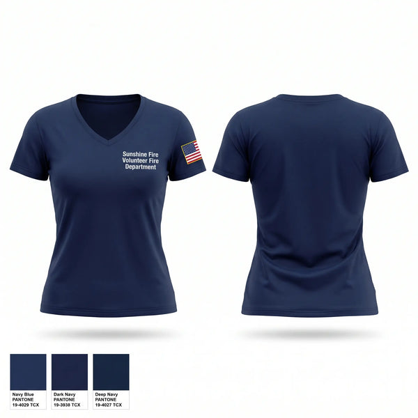 Womens Short Sleeve Vneck Shirt, Sunshine Fire Volunteer Fire Department, Fire Department, Teamtime, Team time, sublimation, custom sports apparel, team uniforms, spirit wear, spiritwear, sports uniforms, custom shirts, team store, custom team store, fundraiser sports, apparel fundraiser