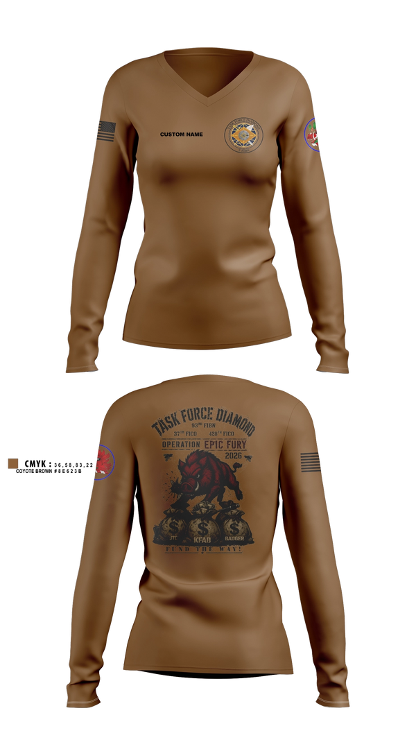 Womens Long Sleeve Vneck Shirt, 93rd Finance Battalion, National Guard, Teamtime, Team time, sublimation, custom sports apparel, team uniforms, spirit wear, spiritwear, sports uniforms, custom shirts, team store, custom team store, fundraiser sports, apparel fundraiser