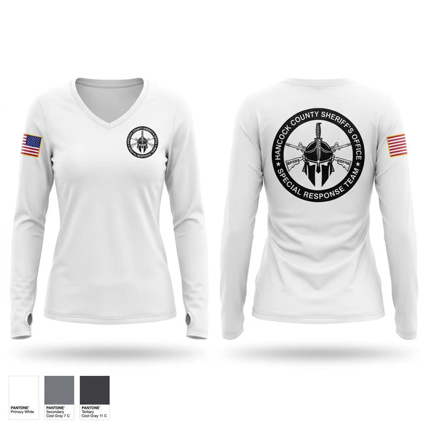 Womens Long Sleeve Vneck Shirt, Hancock County SRT, Police, Teamtime, Team time, sublimation, custom sports apparel, team uniforms, spirit wear, spiritwear, sports uniforms, custom shirts, team store, custom team store, fundraiser sports, apparel fundraiser
