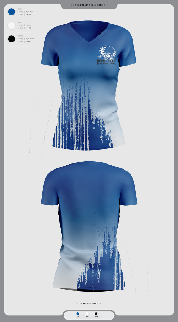 Womens Short Sleeve Vneck Shirt, Covington High School Cheer, Cheer, Teamtime, Team time, sublimation, custom sports apparel, team uniforms, spirit wear, spiritwear, sports uniforms, custom shirts, team store, custom team store, fundraiser sports, apparel fundraiser