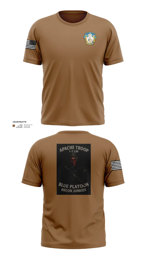 Old School Cotton Feel Shirt, 1-7 Cavlary Division Apache Troop Blue Platoon Recon Junkies, Army, Teamtime, Team time, sublimation, custom sports apparel, team uniforms, spirit wear, spiritwear, sports uniforms, custom shirts, team store, custom team store, fundraiser sports, apparel fundraiser