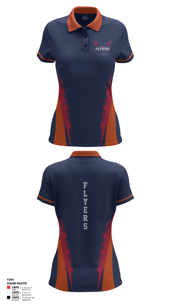 Womens Short Sleeve Performance Polo, Heartland Flyers, Track & Field, Teamtime, Team time, sublimation, custom sports apparel, team uniforms, spirit wear, spiritwear, sports uniforms, custom shirts, team store, custom team store, fundraiser sports, apparel fundraiser