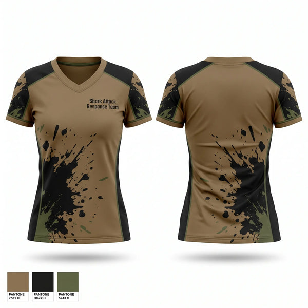 Womens Short Sleeve Vneck Shirt, Shark Attack Response Team, , Teamtime, Team time, sublimation, custom sports apparel, team uniforms, spirit wear, spiritwear, sports uniforms, custom shirts, team store, custom team store, fundraiser sports, apparel fundraiser