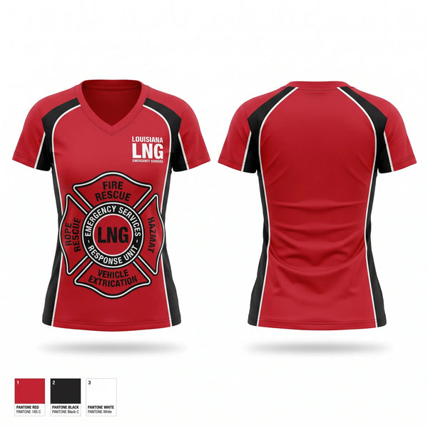Womens Short Sleeve Vneck Shirt, LOUISIANA LNG EMERGENCY SERVICES, , Teamtime, Team time, sublimation, custom sports apparel, team uniforms, spirit wear, spiritwear, sports uniforms, custom shirts, team store, custom team store, fundraiser sports, apparel fundraiser