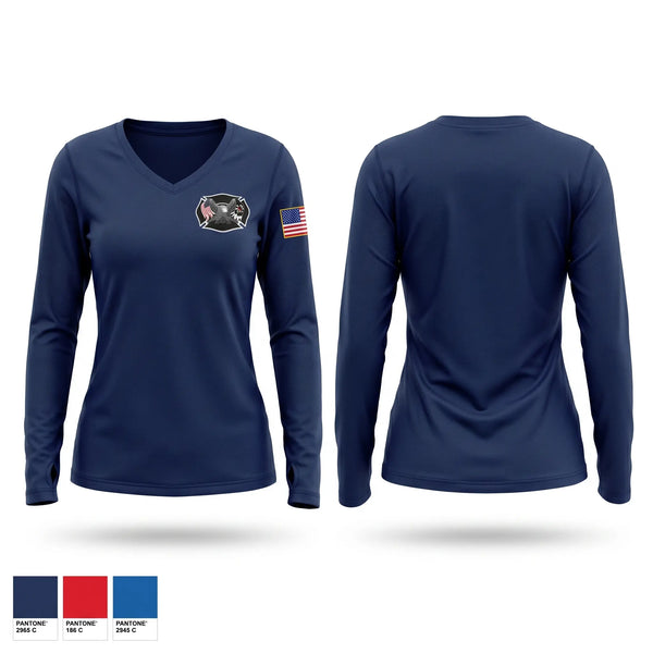 Womens Long Sleeve Vneck Shirt, wamsutter fire department, Fire Department, Teamtime, Team time, sublimation, custom sports apparel, team uniforms, spirit wear, spiritwear, sports uniforms, custom shirts, team store, custom team store, fundraiser sports, apparel fundraiser