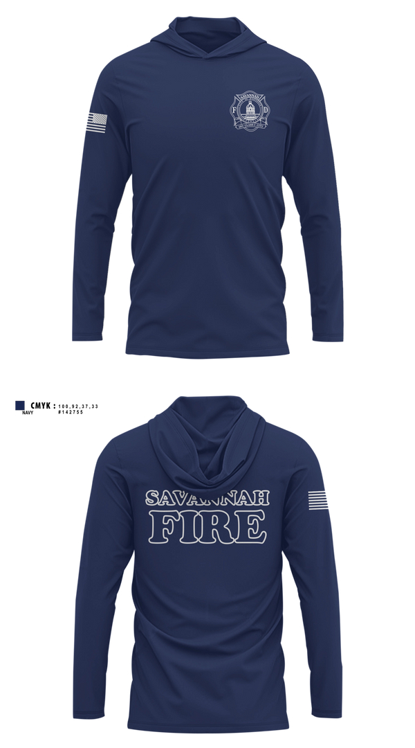 Long Sleeve hooded sunshirt, Engine 8, Fire Department, Teamtime, Team time, sublimation, custom sports apparel, team uniforms, spirit wear, spiritwear, sports uniforms, custom shirts, team store, custom team store, fundraiser sports, apparel fundraiser