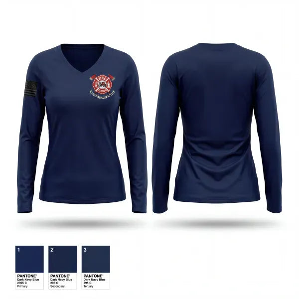 Womens Long Sleeve Vneck Shirt, Elko New Market FD, Fire Department, Teamtime, Team time, sublimation, custom sports apparel, team uniforms, spirit wear, spiritwear, sports uniforms, custom shirts, team store, custom team store, fundraiser sports, apparel fundraiser