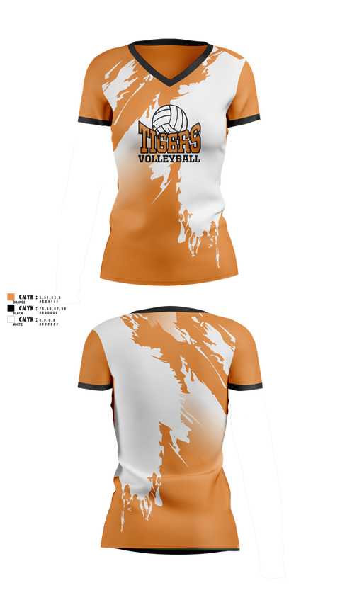 Womens Short Sleeve Vneck Shirt, Tigers, Women's Volleyball, Teamtime, Team time, sublimation, custom sports apparel, team uniforms, spirit wear, spiritwear, sports uniforms, custom shirts, team store, custom team store, fundraiser sports, apparel fundraiser