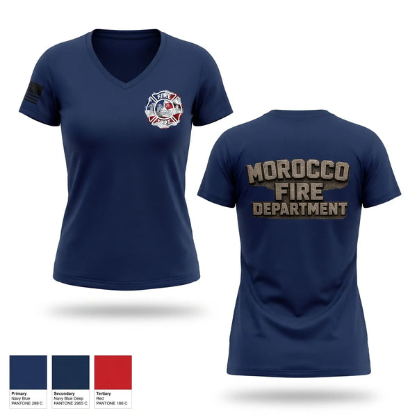 Womens Short Sleeve Vneck Shirt, Morocco Fire Department, Fire Department, Teamtime, Team time, sublimation, custom sports apparel, team uniforms, spirit wear, spiritwear, sports uniforms, custom shirts, team store, custom team store, fundraiser sports, apparel fundraiser