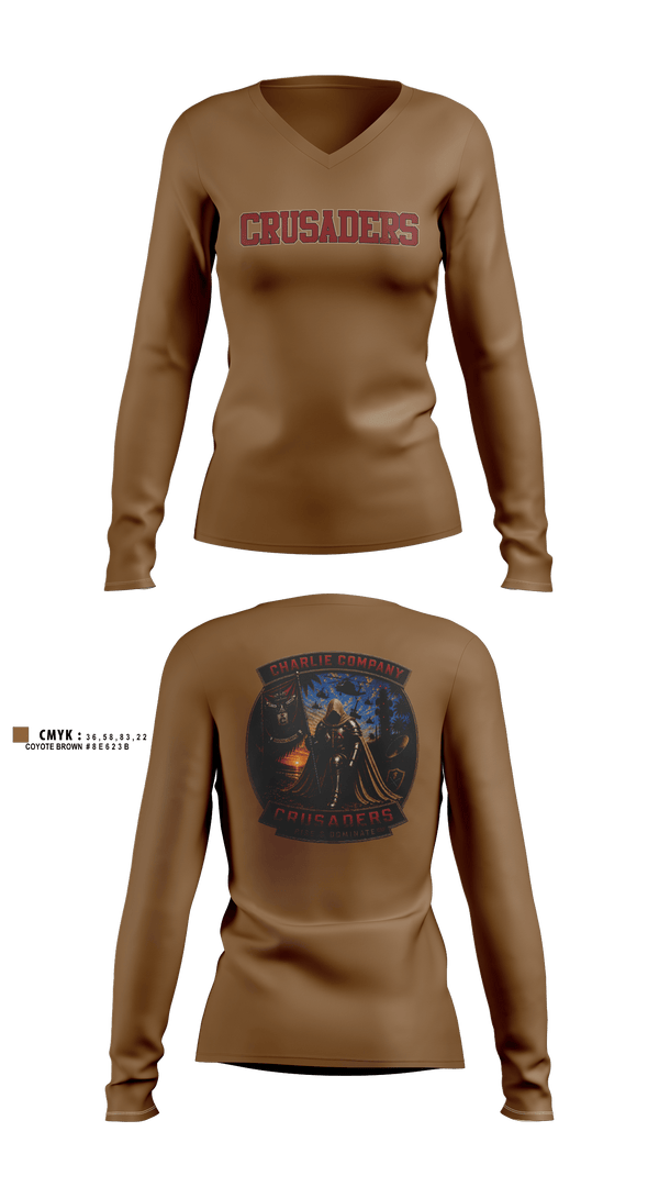 Womens Long Sleeve Vneck Shirt, CRUSADERS, Army, Teamtime, Team time, sublimation, custom sports apparel, team uniforms, spirit wear, spiritwear, sports uniforms, custom shirts, team store, custom team store, fundraiser sports, apparel fundraiser