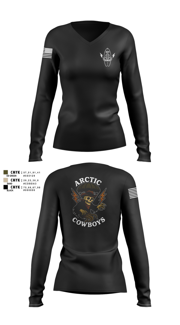 Womens Long Sleeve Vneck Shirt, 301, Army, Teamtime, Team time, sublimation, custom sports apparel, team uniforms, spirit wear, spiritwear, sports uniforms, custom shirts, team store, custom team store, fundraiser sports, apparel fundraiser