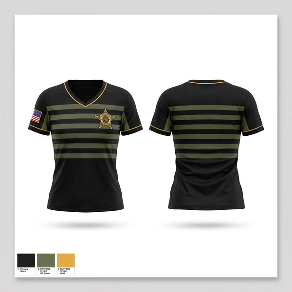Womens Short Sleeve Vneck Shirt, Jefferson County Sheriff’s Office, Police, Teamtime, Team time, sublimation, custom sports apparel, team uniforms, spirit wear, spiritwear, sports uniforms, custom shirts, team store, custom team store, fundraiser sports, apparel fundraiser