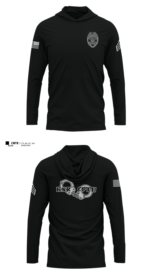 Long Sleeve Performance Shirt with hood, KYDOC, Police, Teamtime, Team time, sublimation, custom sports apparel, team uniforms, spirit wear, spiritwear, sports uniforms, custom shirts, team store, custom team store, fundraiser sports, apparel fundraiser