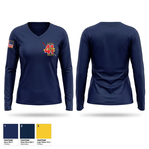 Womens Long Sleeve Vneck Shirt, Ladder 41, Fire Department, Teamtime, Team time, sublimation, custom sports apparel, team uniforms, spirit wear, spiritwear, sports uniforms, custom shirts, team store, custom team store, fundraiser sports, apparel fundraiser