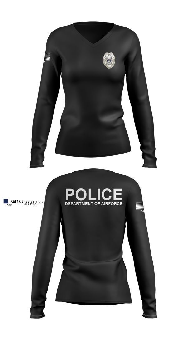 Womens Long Sleeve Vneck Shirt, DEPARTMENT OF AIRFORCE, Police, Teamtime, Team time, sublimation, custom sports apparel, team uniforms, spirit wear, spiritwear, sports uniforms, custom shirts, team store, custom team store, fundraiser sports, apparel fundraiser