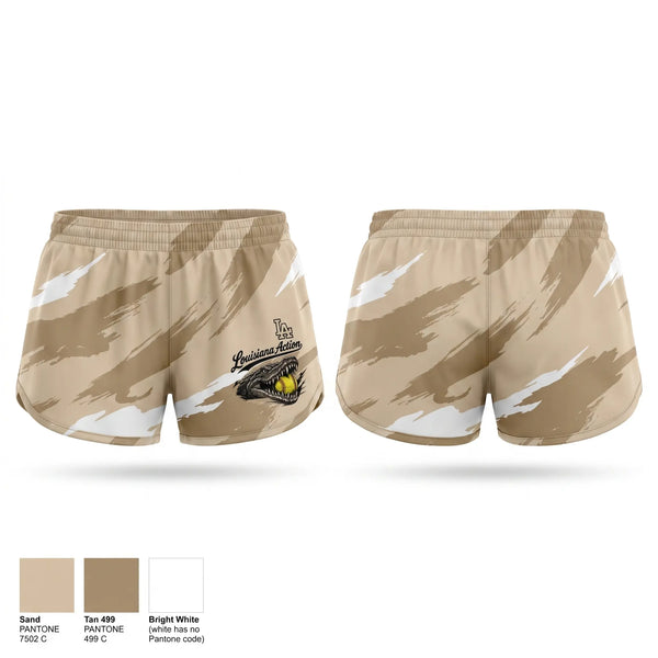 Womens Shorts, Louisiana Action, Softball, Teamtime, Team time, sublimation, custom sports apparel, team uniforms, spirit wear, spiritwear, sports uniforms, custom shirts, team store, custom team store, fundraiser sports, apparel fundraiser