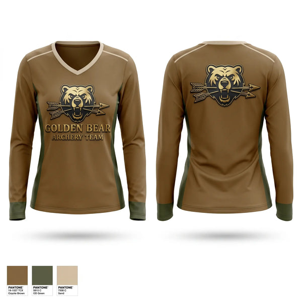 Womens Long Sleeve Vneck Shirt, Golden bear archery, Baseball, Teamtime, Team time, sublimation, custom sports apparel, team uniforms, spirit wear, spiritwear, sports uniforms, custom shirts, team store, custom team store, fundraiser sports, apparel fundraiser