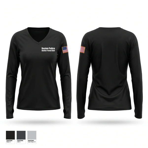 Womens Long Sleeve Vneck Shirt, Boston Police Harbor Patrol Unit, Police, Teamtime, Team time, sublimation, custom sports apparel, team uniforms, spirit wear, spiritwear, sports uniforms, custom shirts, team store, custom team store, fundraiser sports, apparel fundraiser