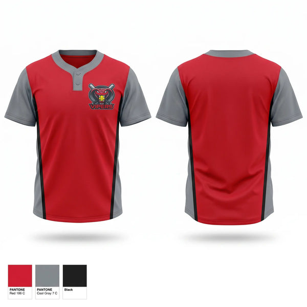 Two Button Softball Jersey, Vipers, Softball, Teamtime, Team time, sublimation, custom sports apparel, team uniforms, spirit wear, spiritwear, sports uniforms, custom shirts, team store, custom team store, fundraiser sports, apparel fundraiser