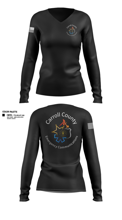 Womens Long Sleeve Vneck Shirt, Carroll County Emergency Communications, Police, Teamtime, Team time, sublimation, custom sports apparel, team uniforms, spirit wear, spiritwear, sports uniforms, custom shirts, team store, custom team store, fundraiser sports, apparel fundraiser