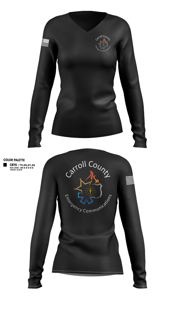 Womens Long Sleeve Vneck Shirt, Carroll County Emergency Communications, Police, Teamtime, Team time, sublimation, custom sports apparel, team uniforms, spirit wear, spiritwear, sports uniforms, custom shirts, team store, custom team store, fundraiser sports, apparel fundraiser